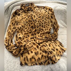 Dolce & Gabbana Leopard Print Silk Blouse in Brown and Black